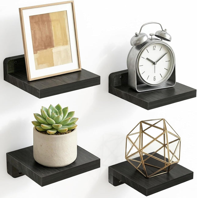 Wall Shelves 5x5 Inches Set of 4 Small Floating Rustic Wood Black Mount