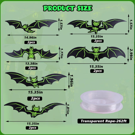 12PCS Light-Up 3D Flying Bat Decorations, Glowing Wall & Window Halloween Decor