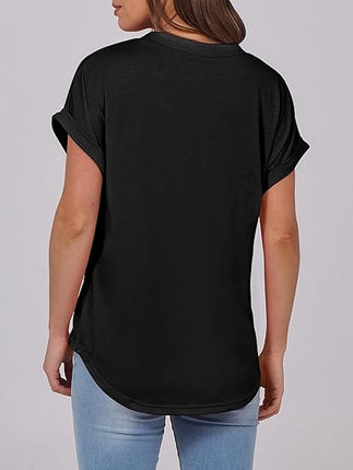 Women’s Short Sleeve Henley Tops V Neck Dressy Casual Summer Trendy Blouses