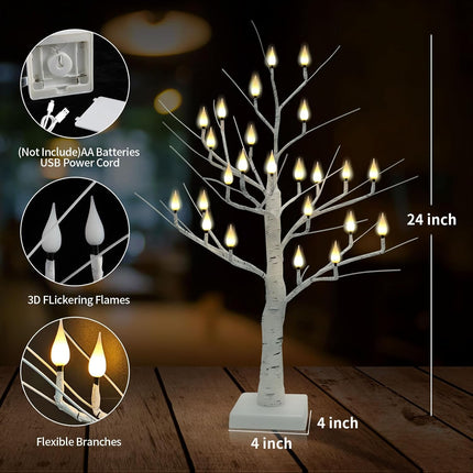 2Ft Lighted Christmas Tree with 24 LED Flameless Candles for Indoor Décor