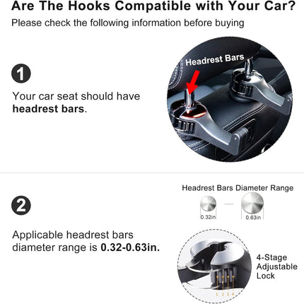 Car Headrest Hook with Phone Holder, Universal 360° Rotating Bag Hanger, Silver