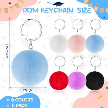 6PCS Christmas Photo Keychains – Acrylic with Colorful Fluffy Poms
