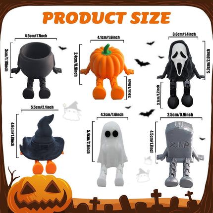 6-Piece 3D Printed Halloween Ghost Figurines, Movable Joints, Pumpkin Table Decor