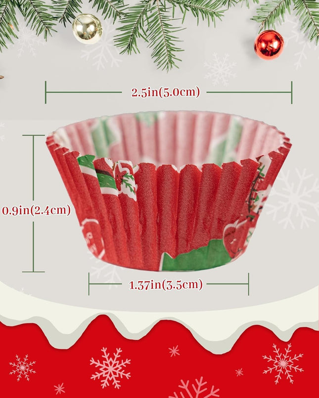400PCS Christmas Cupcake Liners with 12PCS Toppers – Holiday Baking Set
