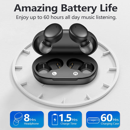 S8 Mini Bluetooth 5.3 Wireless Earbuds 60H Playtime Smart Ring Black Sport Fit
