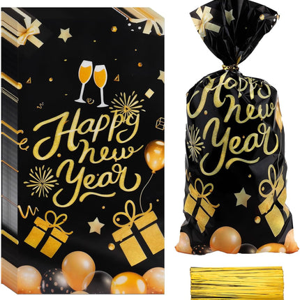 100-Piece Black & Gold Candy & Snack Bags – Twist Tie Goodie Bags