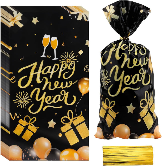 100-Piece Black & Gold Candy & Snack Bags – Twist Tie Goodie Bags