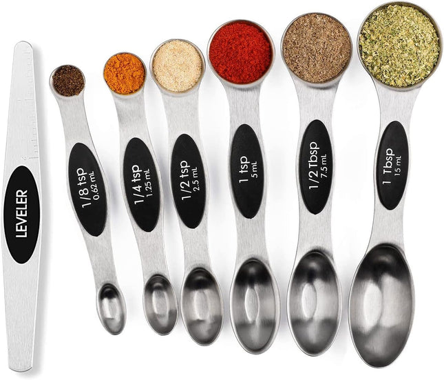 Magnetic Measuring Spoons Set Stainless Steel with Leveler Stackable Kitchen