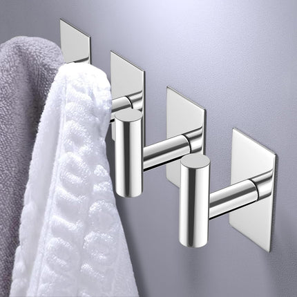 2 Pack Waterproof Towel Hooks – Heavy Duty Sticky Holder, Chrome Wall Mount