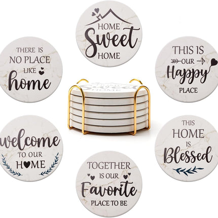 Housewarming Gift Coasters – 6-Pack Ceramic Marble Drink Coaster Set