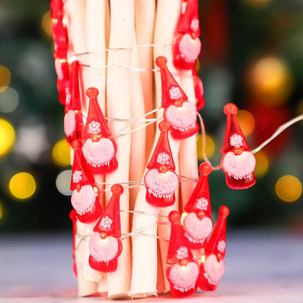 10ft Gnome Christmas String Lights 30 LED | Battery & USB with Remote