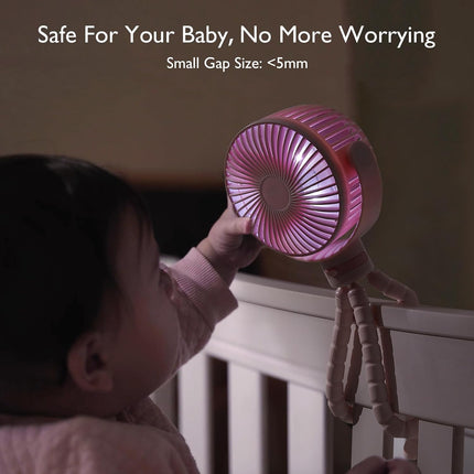 8000mAh Portable Stroller Fan USB Rechargeable 4 Speed Cooling Fan with LED Light, Black, Blue, Forest Green, Pink & Purple
