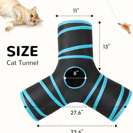 Interactive Cat Tunnel Tube Toy for Indoor Cats with Hanging Ball Black Blue