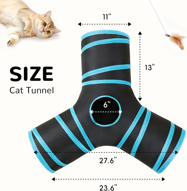 Interactive Cat Tunnel Tube Toy for Indoor Cats with Hanging Ball Black Blue