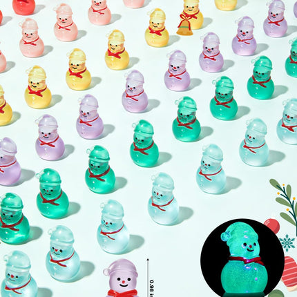 46 PCS Glow-in-the-Dark Mini Snowman Figurines – 9 Colors Xmas Decor