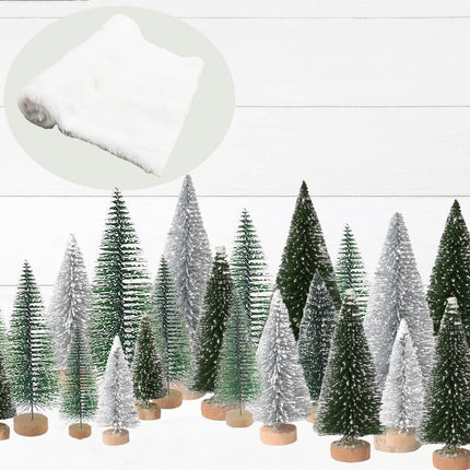 24PCS Mini Christmas Trees & Snow Blanket Set for Village & Table Decor