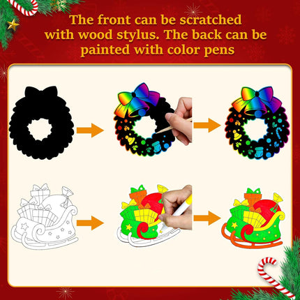 36PCS Christmas Crafts Scratch Art – Rainbow Paper Ornaments for Kids