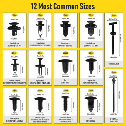 260PCS Car Bumper Retainer Clips & Plastic Rivets Kit for Door, Panel & Fender