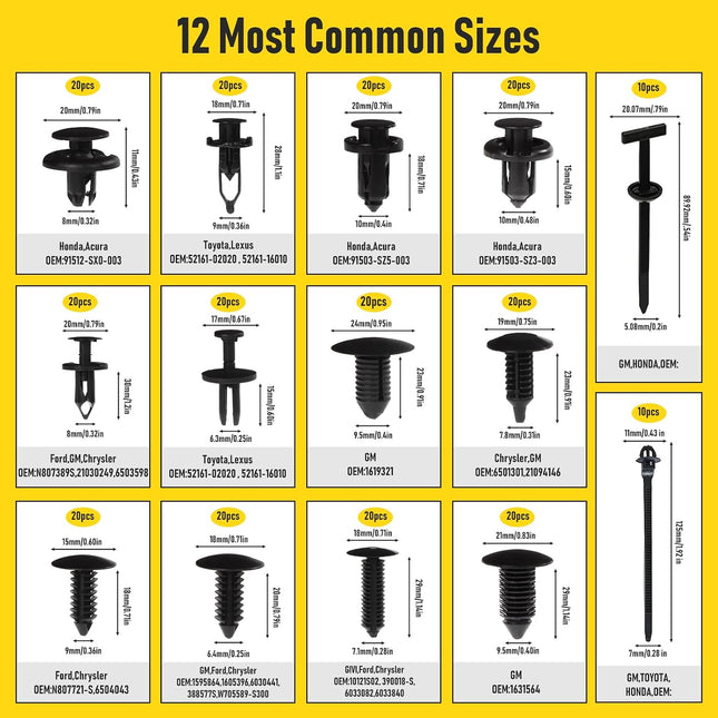260PCS Car Bumper Retainer Clips & Plastic Rivets Kit for Door, Panel & Fender