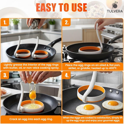 4-Pack Silicone Egg Rings, Round Egg Molds for Griddle, Skillet & Pancakes
