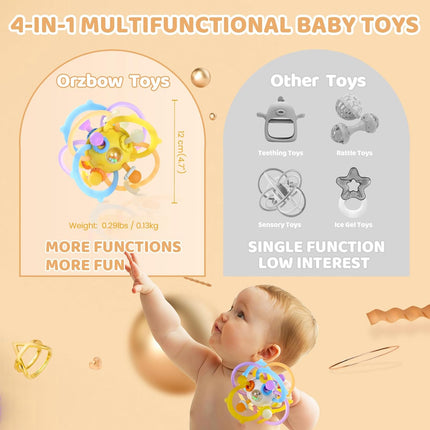 Baby Sensory Teething Toys – Montessori Silicone Teether with Rattle for 0-18 Months