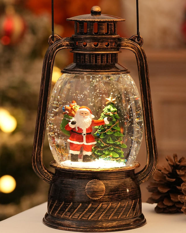 Christmas Musical Snow Globe – Lighted Lantern with Timer, USB or Battery