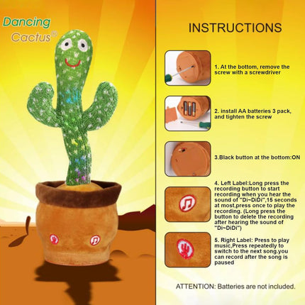 Talking Cactus Toy Interactive Dancing Mimicking Repeating Voice Toy for Kids