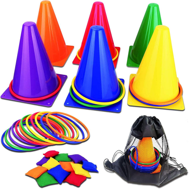 31PCS 3-in-1 Carnival Outdoor Games Combo – Bean Bags, Cones & Ring Toss for Kids