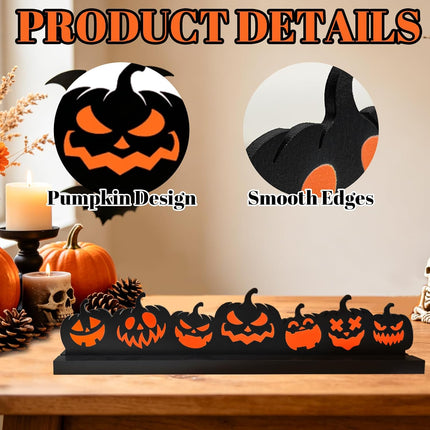 Halloween Wooden Pumpkin Table Sign, Rustic Tabletop Centerpiece for Home Party Decor