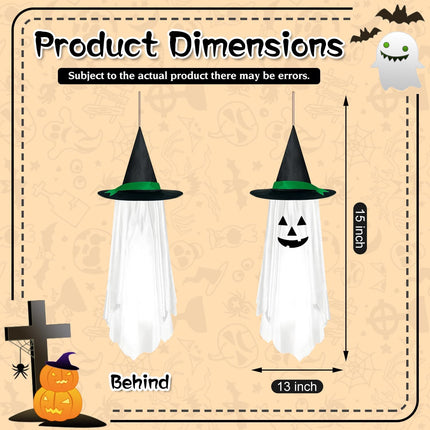 2-Pack White Hanging Halloween Pumpkin Ghost Decorations, Cute Outdoor Garden Decor