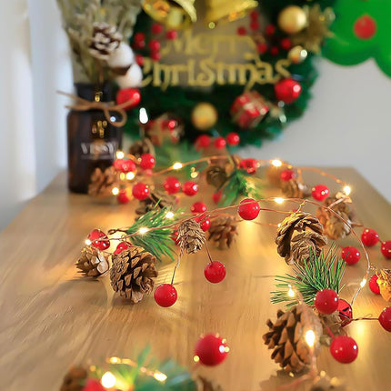 Light-Up Christmas Pine Cone Garland – 6.56ft Battery Operated String Lights for Festive Decoration