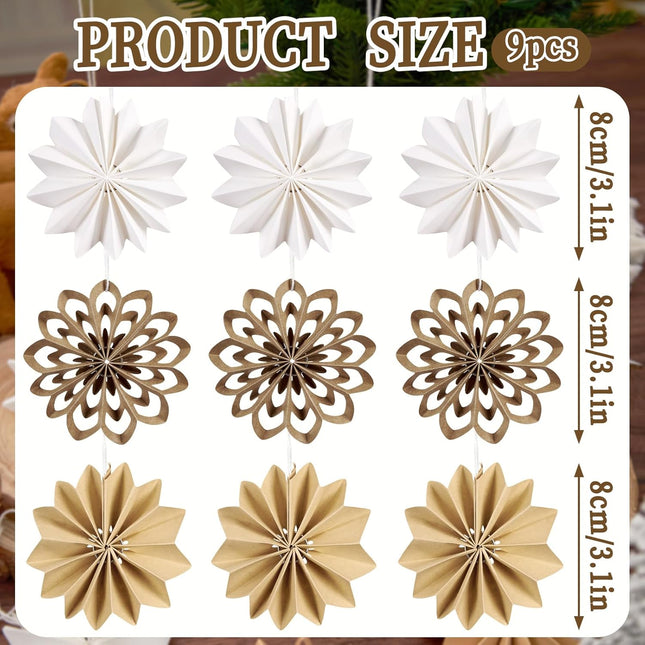 9pcs 3D Paper Christmas Hanging Decorations – Trees & Snowflakes for Home & Party