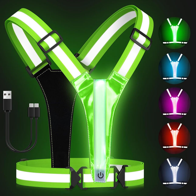 LED Light Up Running Vest High Visibility Reflective Gear Rechargeable 5 Colors