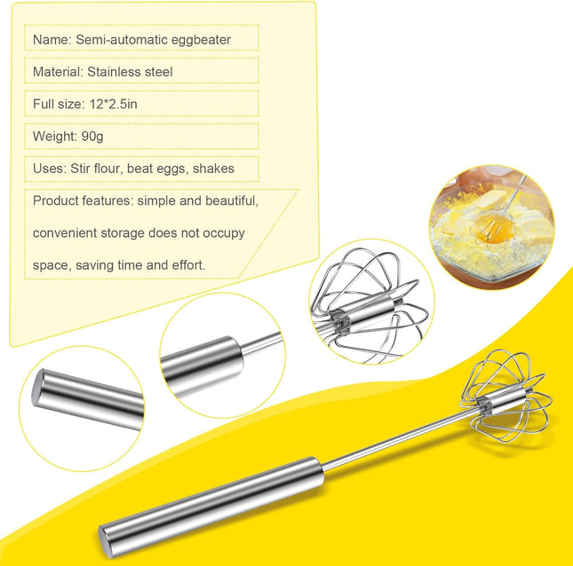 12 Inch Stainless Steel Egg Whisk Semi Automatic Hand Mixer Baking Tool