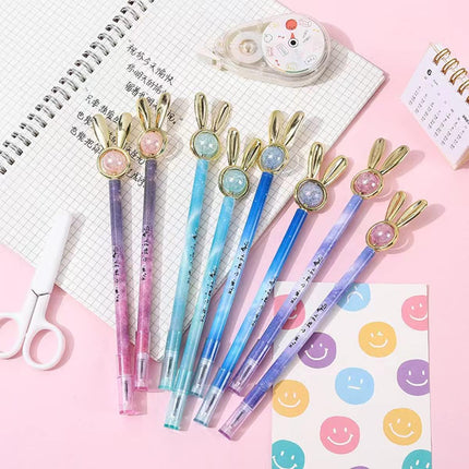 12PCS Cute Rabbit Gel Pens – Cartoon Transfer Beads, Liquid Ink, Novelty Design