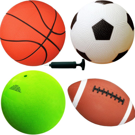 4-Pack Kids Sports Balls with Pump – Soccer, Basketball, Football & Playground