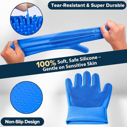 6PCS Pet Grooming & Bath Kit Dog Cat Washing Gloves Bath Brush Shower Brush Navy