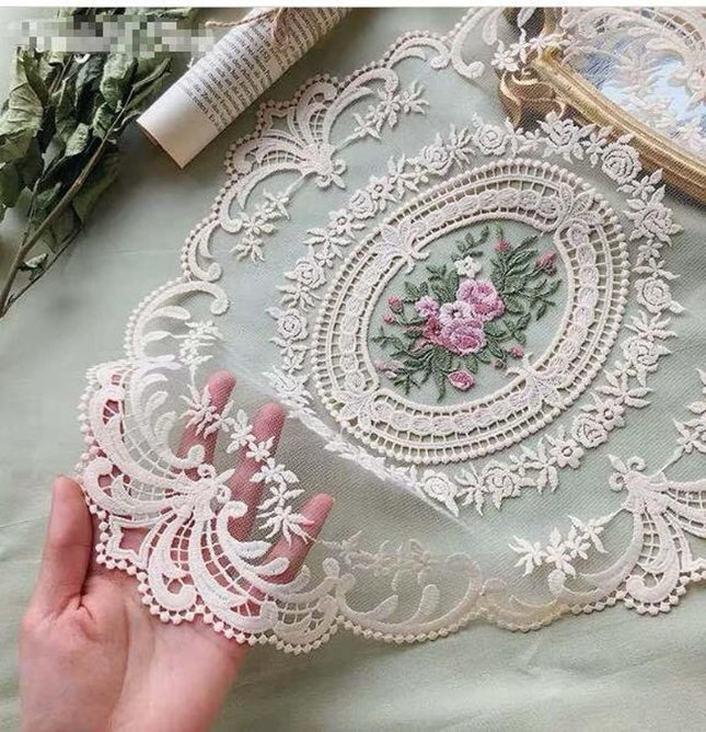 2-Pack Beige Lace Placemats, 12x16 Inch Vintage French Crochet Doilies Home Decor