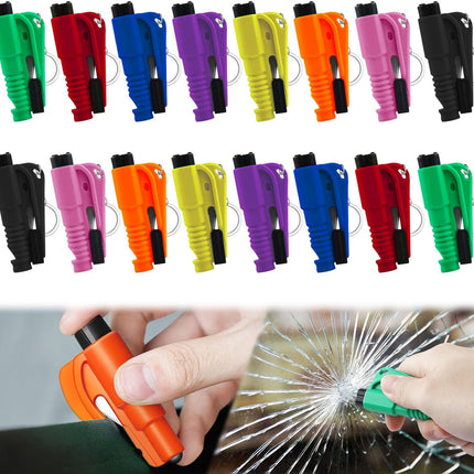 16Pcs Car Window Breaker Key Chains – 3-in-1 Glass Breaker, Seatbelt Cutter, Whistle