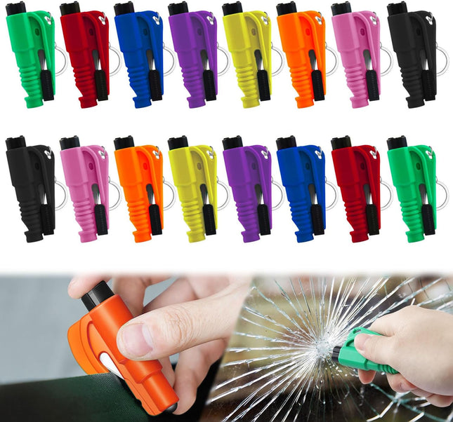 16Pcs Car Window Breaker Key Chains – 3-in-1 Glass Breaker, Seatbelt Cutter, Whistle