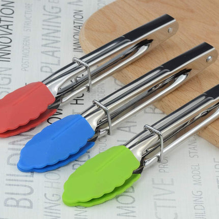 7 Inch Mini Silicone Tip Serving Tongs Set of 3 Green Red Blue Kitchen