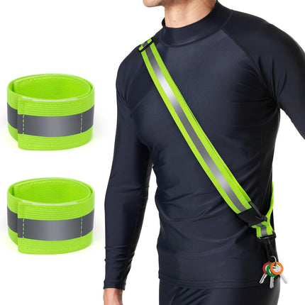 Reflective Safety Sash with 2 Armbands, Adjustable High Visibility Gear for Night Walking