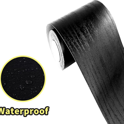 10M Black Wood Grain Wall Border – Removable PVC, Waterproof, Self-Adhesive