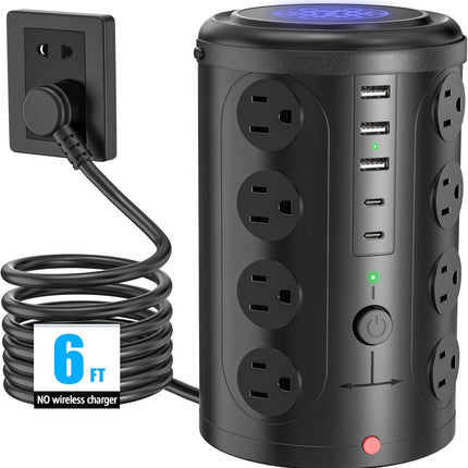 Tower Power Strip – 16 Outlets, 5 USB (2 USB-C), Surge Protector, 6FT Cord