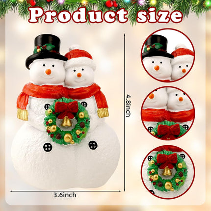 Snowman Couple Figurines with Wreath | Resin Christmas Tabletop Decor