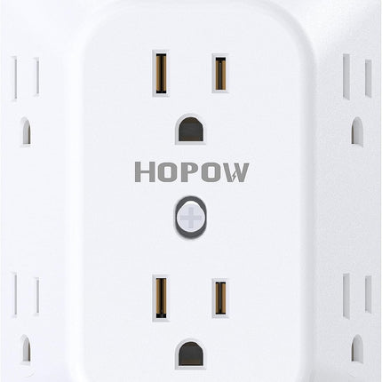 3-Sided 6-Outlet Extender with 4 USB Ports (2 USB-C), Surge Protector, White