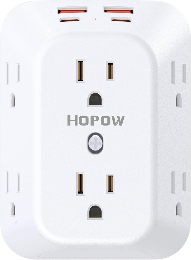 3-Sided 6-Outlet Extender with 4 USB Ports (2 USB-C), Surge Protector, White