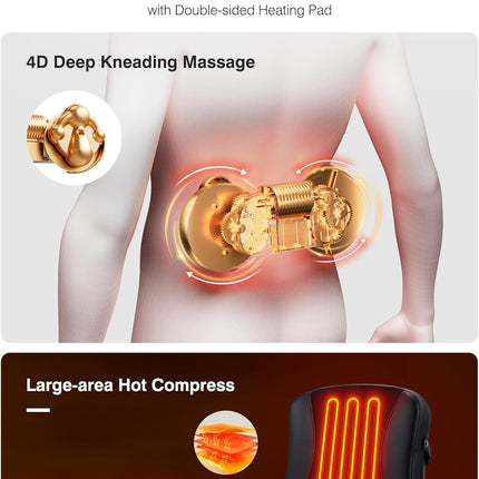 Back Massager with Heat & Shiatsu Deep Tissue Kneading Pillow for Neck & Shoulders