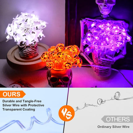 9.8FT 30LED Halloween String Lights, Pumpkin Ghost Bat, Timer, Battery Operated