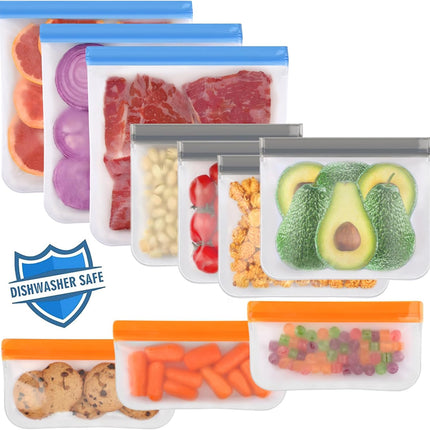 10-Pack Reusable Food Storage Bags – Leakproof, BPA-Free, Dishwasher Safe